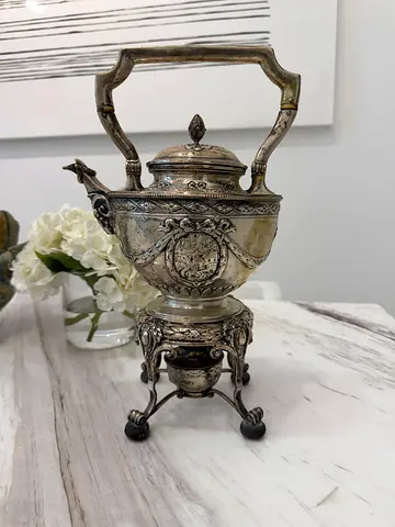 Antique sterling Silver Samovar teapot and warmer / Decorative Tea Urn