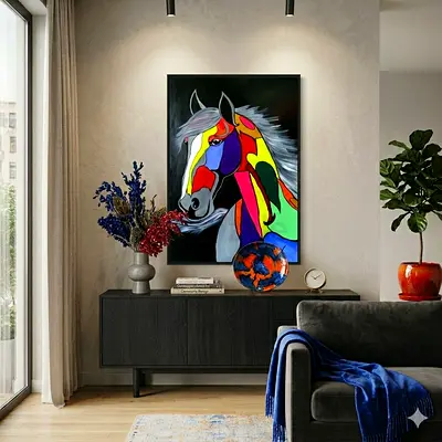 Colorful Abstract Horse Painting - Original Canvas Artwork 90x60cm (free Dubai delivery)