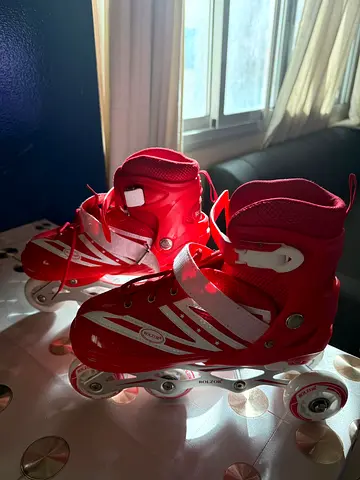 Red Adjustable Inline Roller Skates - Size Adjustable, Light Use