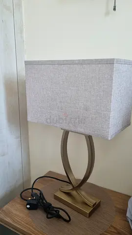 Modern Gold Double-Loop Table Lamp with Rectangular Fabric Shade from 2XL