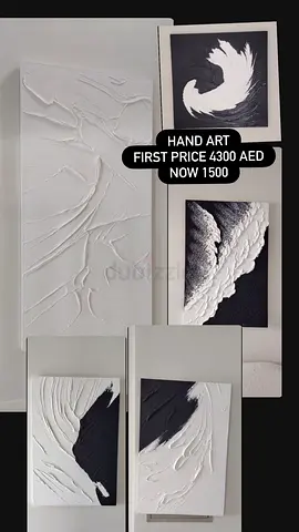 Set of 5 Abstract Black  White Textured Wall Panels - Hand Art