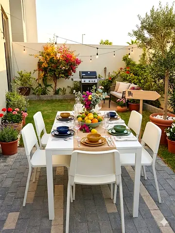 Dining table set with 4 chairs — modern white