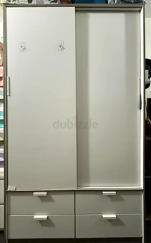 White 2-Door Sliding Wardrobe with 4 Drawers