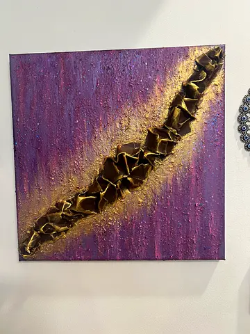 Handmade Textured Abstract Purple Artwork with Glitter Accents
