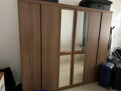 6-Door Wooden Wardrobe with Central Mirror - Excellent Condition