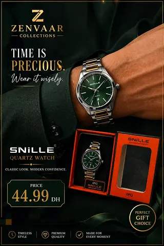 Snille Zenvaar Mens Two-Tone Green Dial Quartz Watch - Like New