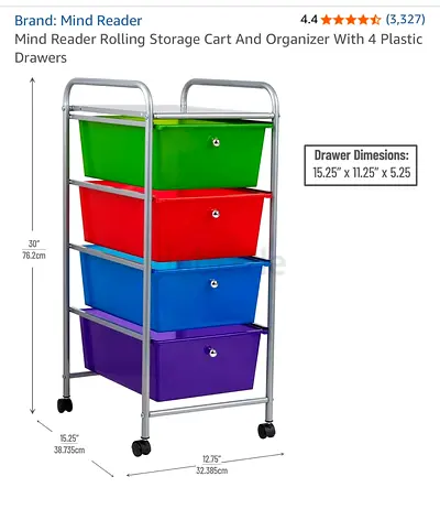 Rolling 4-Drawer Storage Cart on Wheels — Colorful Plastic Drawers