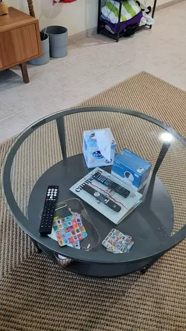 Round Glass Top Coffee Table with Metal Base - Good Condition
