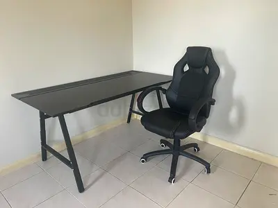 Minimalist Black Gaming/Office Desk with Ergonomic Swivel Chair