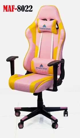 Pink  Yellow Gaming/Office Chair with Lumbar and Head Support