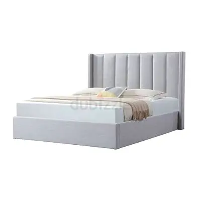 Brand new velvet Queen Upholstered Bed Frame with Vertical Channel Headboard - Light Grey