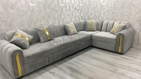 Elegant Modern Grey L-Shaped Sectional Sofa