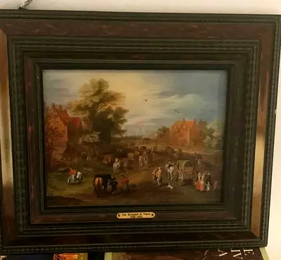 Framed Vintage-Style , flemish master Village Oil Painting