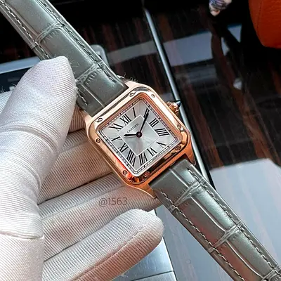 Elegant Cartier-style Square Dial Womens Watch with Leather Strap