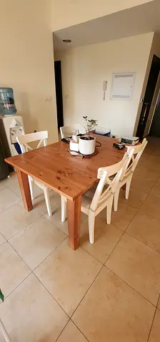 Solid Wood Dining Table with 4 Chairs - Good Condition