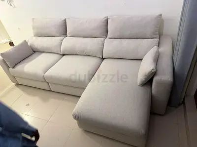 Ikea Eskelstuna L shape sofa bed BeigeLight grey L-shaped 3-seater sofa with chaise - good condition