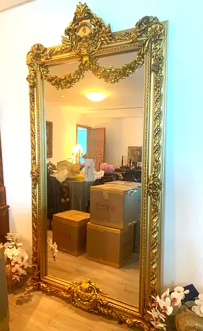 Large Ornate Gold painted wooden  Full-Length Wall Mirror - Baroque Style