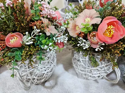 Rustic Wicker Basket Floral Arrangements – Cottage Style Décor (Set of 2)