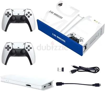 Pair of Wireless PS5-style Controllers with Charging Dock and USB Receiver - White