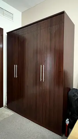 Dark Wood 4-Door Wardrobe with Silver Handles