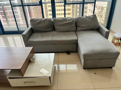 Grey L-shaped 3-seater Fabric Sofa with Chaise
