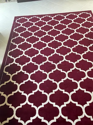 Burgundy  Cream Geometric Area Rug - Good Condition