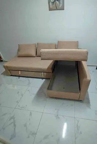 IKEA L Shape Sofa cum bed with big storage and you can fix the storage left or right anyside you wan