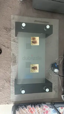 Glass Top Coffee Table with Dark Wood Base