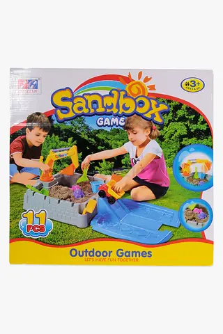 11-piece Outdoor Sandbox Playset with Water Channel and Excavator Toys