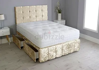 Crushed Velvet Divan Bed Frame with Headboard and Underbed Drawers (Double)