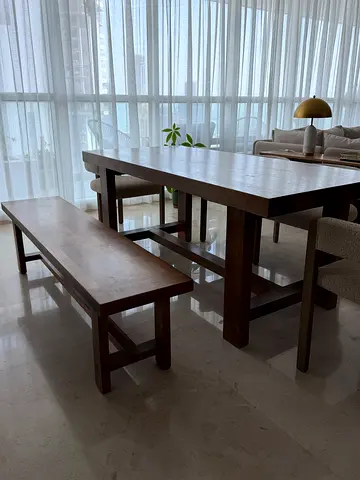 West Elm original solid Wood Dining Table with Bench and 4 dining chairs - Natural Finish