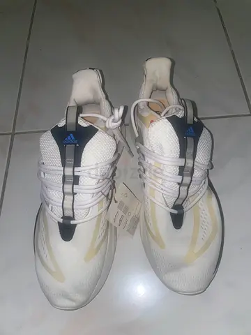 White adidas running shoes, size 8