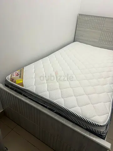 Single bed frame with mattress - light grey wood finish