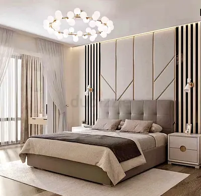 Luxury Queen size fully customisable bedframe in soft Fabric Hydraulic storage can be installed