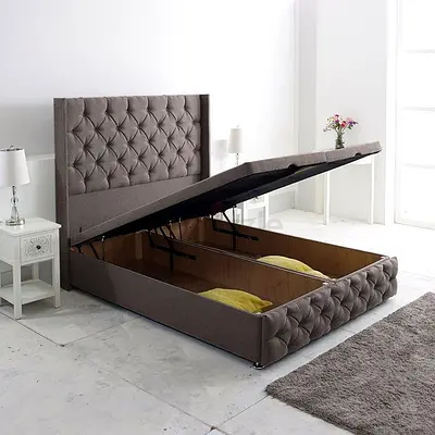 Upholstered Hydraulic Storage Bed with Tufted Headboard - Queen Size