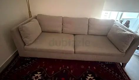 3-Seater Beige Fabric Sofa — Good Condition
