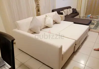 Light Beige Fabric 3-Seater Sofa Bed with Cushions