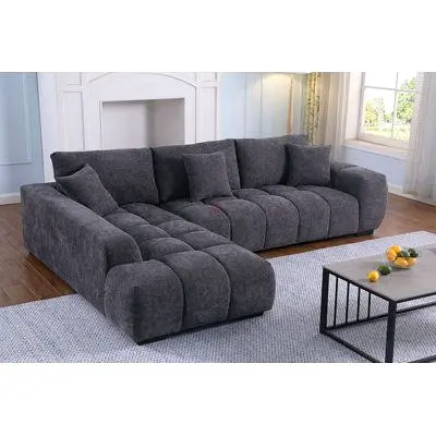 Large L-shaped Modern Grey Fabric Sofa — Comfortable 5-seater