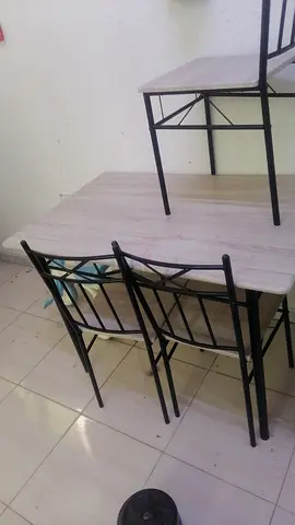 Compact 2-Seater Dining Table with 2 Chairs — Light Wood  Black Metal
