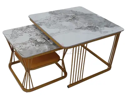 Marble-Top Nesting Coffee Tables with Gold Frame (Set of 2)-3961