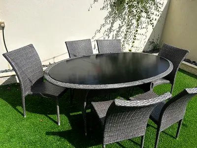 Outdoor table and chairs - rattan/wicker dining set with glass top table