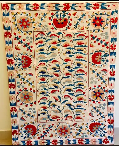 Hand-Embroidered Suzani-Style Wall Rug / Decorative Carpet