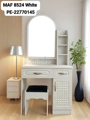 White Vanity Dressing Table with Mirror and Stool