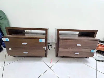 Pair of modern wooden bedside tables / nightstands (2 pieces)