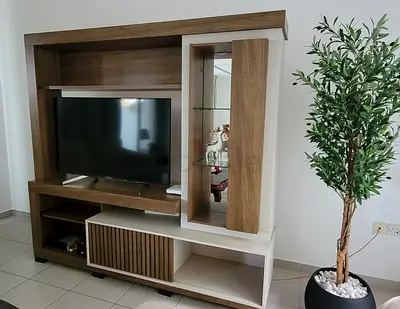 Modern Wooden Entertainment TV Unit with Display Cabinet