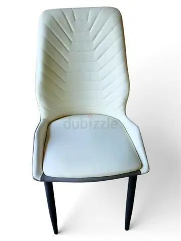 Modern White Upholstered Dining Chair with Chevron Stitching