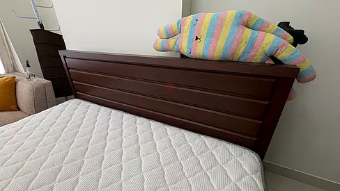 Solid Wood king Bed Frame with Headboard - Dark Brown