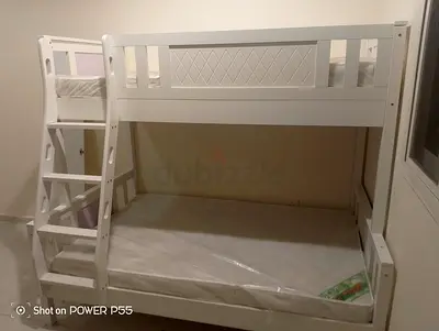 White Wooden Bunk Bed with Ladder - Good Condition