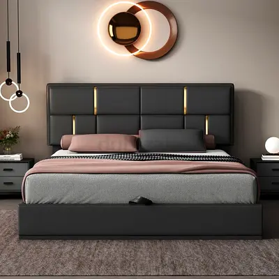 Modern Upholstered King Bed with Storage Base