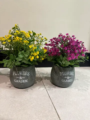 Pair of Decorative Flower Pots (Artificial Plants) - Gray Flowers  Garden Pots.